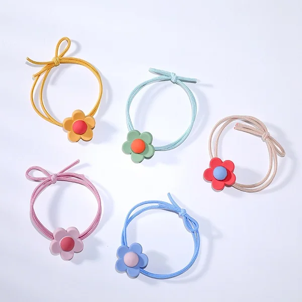 EASYA 5pcs/Set Mixcolor Geometric Hair Rope For Children Girls Fashion Cute Heart Flower Shape Elastic Hair Band Ponytail Holder - Цвет: CHK-099