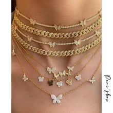 

Peri'sBox 3 Designs Multi Butterfly Necklaces Cubic Zirconia Thin Chain Gold Necklaces for Women French Minimalist Necklace 2020