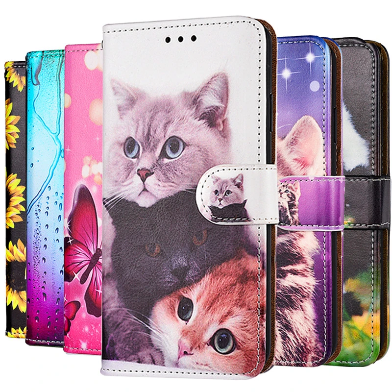 Cat Dog Flower Paint Leather Flip Case For Apple iPhone 13 Pro 12 11 Pro Max X XR XS SE 2 6 6s 7 8 Plus Book Cover Fundas Hoesje 13 mini case