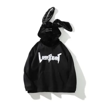 

2020 New Amusing Rabbit ears Hip Hop Fleece Hoodies Men/Women Casual Hooded Streetwear Sweatshirts Hip Hop Harajuku Male Tops