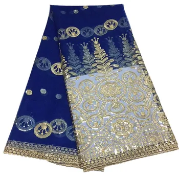

2019 wholesale new African lace fabric 3D sequins embroidery Nigeria lace fabric royal blue French chiffon lace wedding fabric