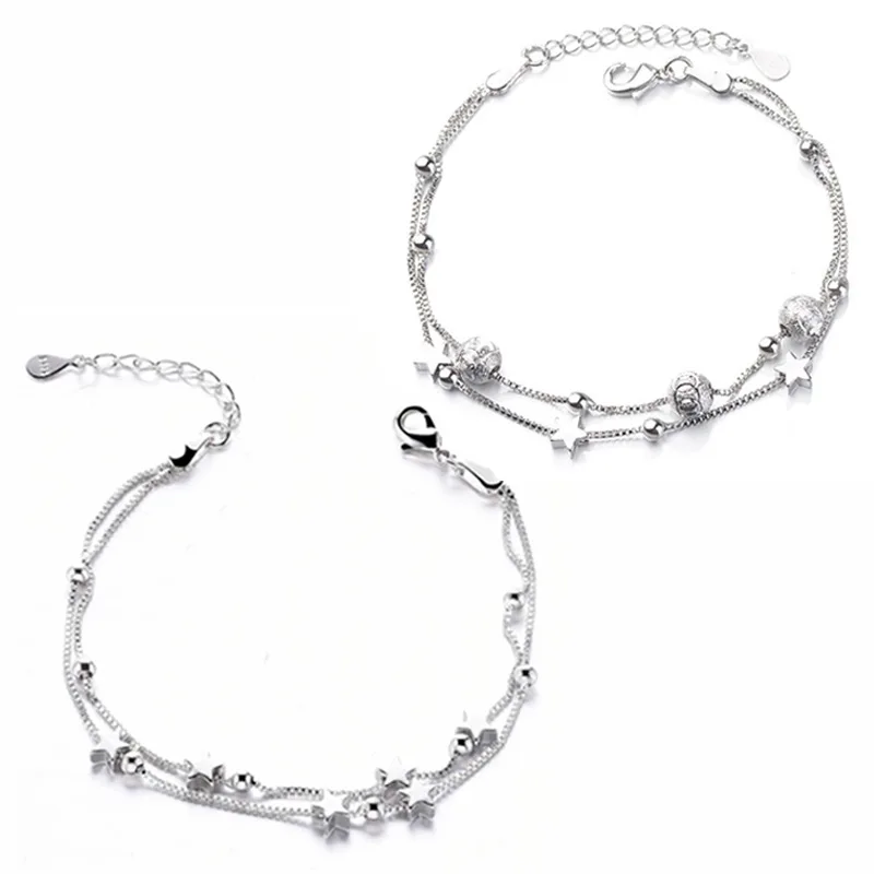 Fashion Simple Double layer Stars Round Bracelets For Women Korean Jewelry Elegant Wild Copper Charm Bracelet