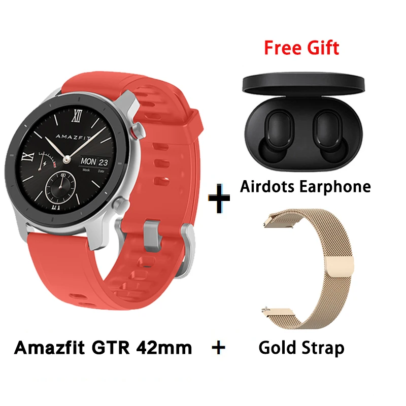 [Глобальная версия] AMAZFIT GTR умные часы 42 мм 5 АТМ водонепроницаемые gps ГЛОНАСС Bluetooth монитор сердечного ритма умные часы - Цвет: R add gold strap