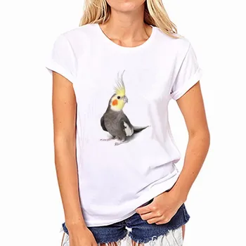 

2020 Fashion Short Sleeve T-Shirt Women Novelty Cockatiel Parrot Print T Shirt Summer Geek Style Tops Tees Homme