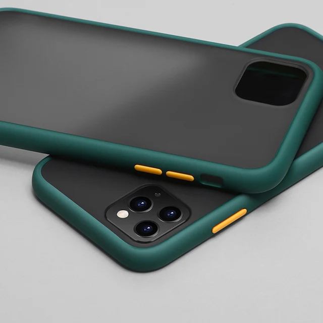Mint Simple Matte Bumper Phone Case for iphone 11 Pro XR X XS Max 12 13 6 8 7 Plus Shockproof Soft TPU Silicone Clear Case Cover Dark green