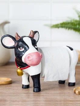 

Resin Cartoon Animal Cow Towel Rack Cute Kitchen Roll Paper Holder Creative Paper Vertical Tissue Box Paper Towel Dispenser