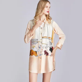 

2020 New Spring and Summer Silk Thin Long Sleeve Nightgown Female Shirt Dress Lingerie Night Dress Sexy Nightwear Sexy Sleepwear