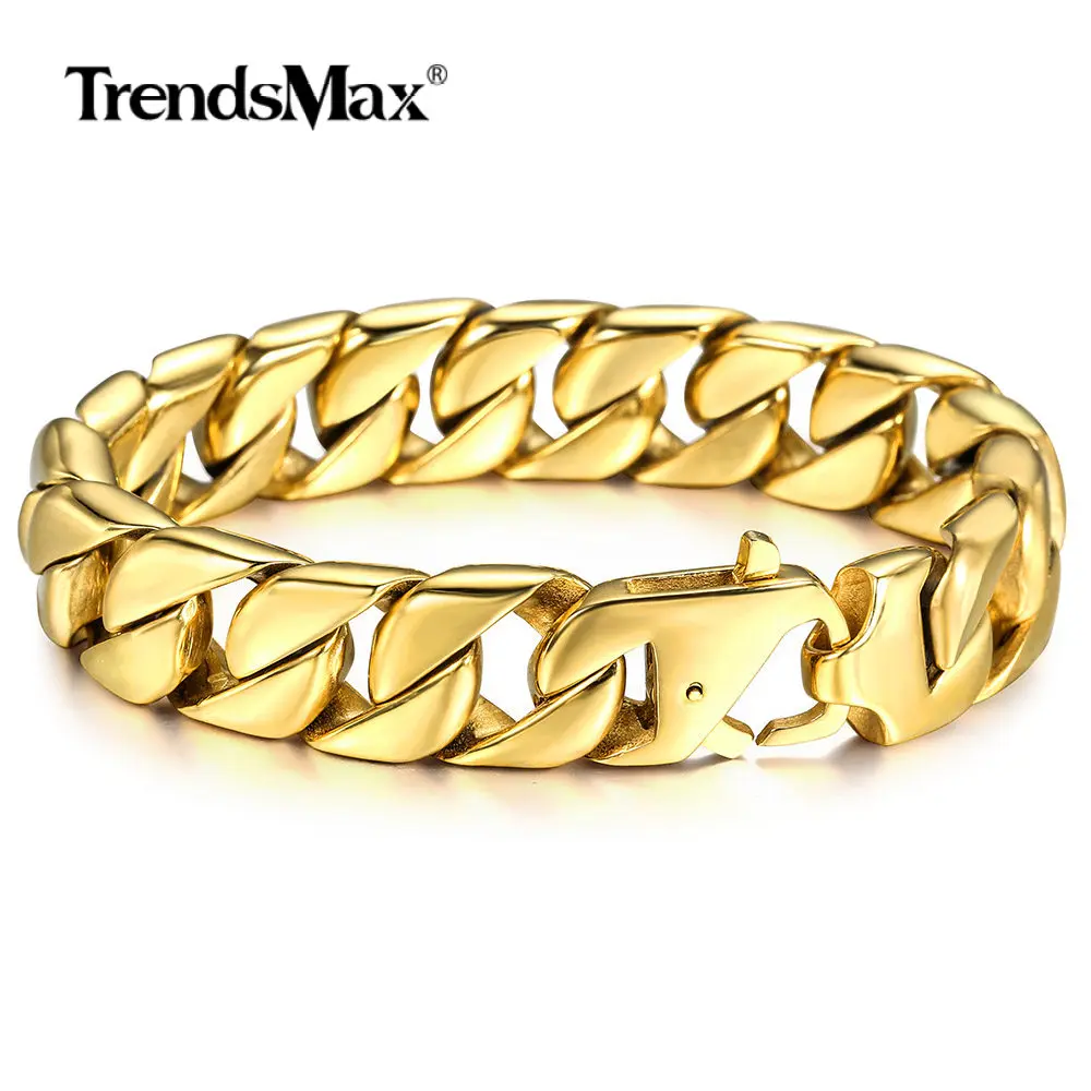 16 мм панк-рок панковский кубинский браслет-цепочка для мужчин и мальчиков 316L нержавеющая сталь золотой цвет тяжелые хип-хоп ювелирные изделия 8-10 дюймов HB511