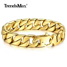 16 мм панк-рок панковский кубинский браслет-цепочка для мужчин и мальчиков 316L нержавеющая сталь золотой цвет тяжелые хип-хоп ювелирные изделия 8-10 дюймов HB511