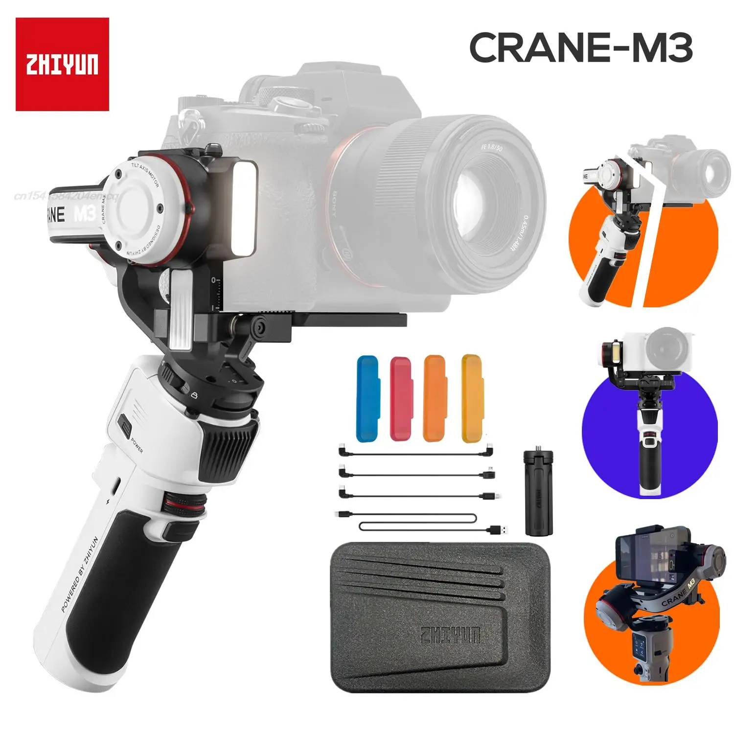 Стабилизатор ZHIYUN Crane M3 для камеры Ручной смартфонов DSLR экшн-камер компактных и