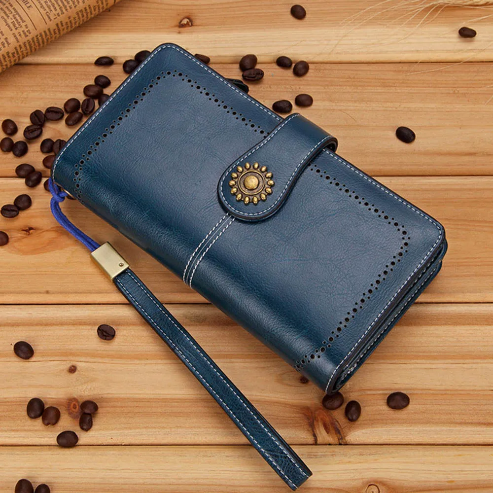 2022 Leather Women Wallets Name Engraving Genuine Leather Female Wallets Large High Quality Fashion Photo Holder Women Purse 6
