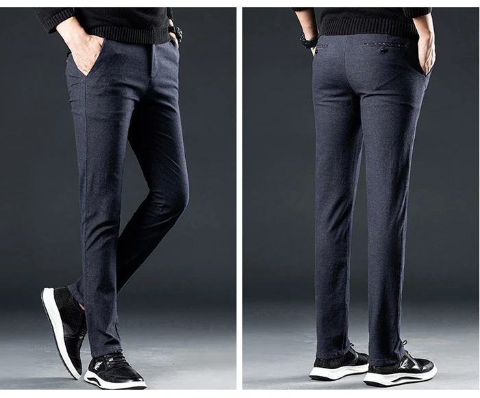 New Men's Sanded Casual Pants Business Fashion Solid Color Classic Style Stretch Fit Trousers Male Khaki Black Coffee Navy