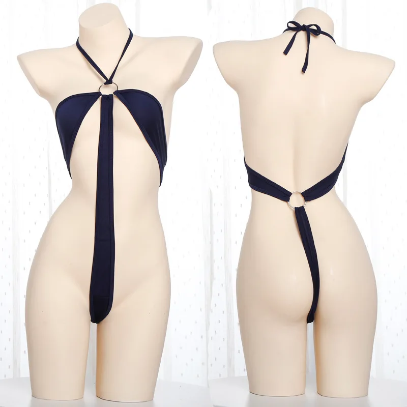 Эротическое голубое бикини цельное боди связывание сексуальное каваи белье для