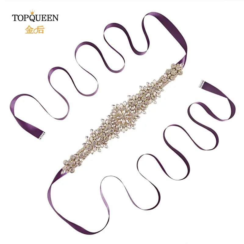 purple TOPQUEEN S319-G золотой свадебный пояс со стразами с аппликацией свадебное пояс бисерный свадебный пояс Стразы пояс для свадебного платья Золотой - Цвет: purple
