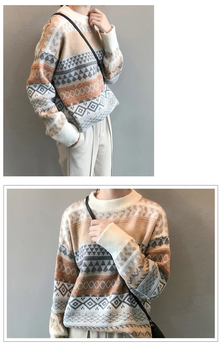 Новые винтажные зимние свитера женские с длинным рукавом Ретро Вязаные теплые свитера осенние свободные толстые пуловеры верхняя одежда