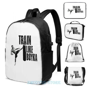 

Funny Graphic print Train like Boyka USB Charge Backpack men School bags Women bag Travel laptop bag