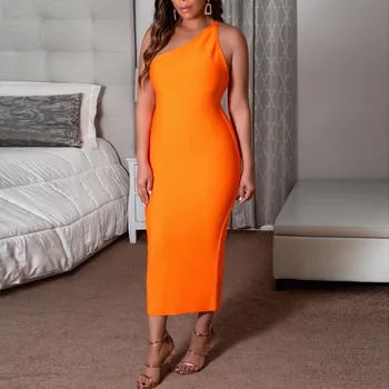 

New Spring Summer Dresses Fashion Women's Sexy One Shoulder Solid Close Fitting Sleeveless Long Dress платье женское
