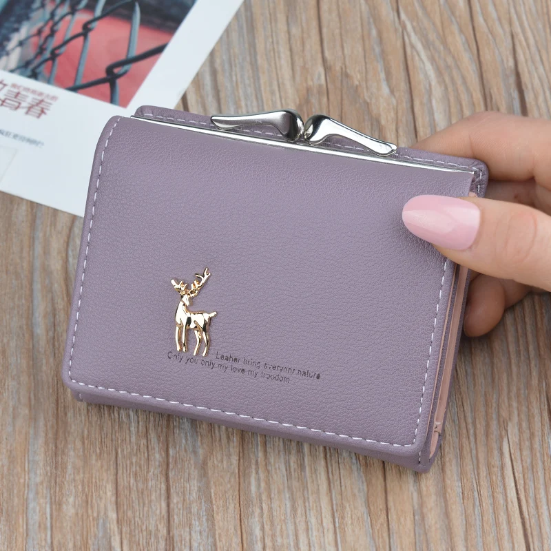 Cute Wallets Leather Women Wallets Fashion Short Wallet Student Coin Purse Card Holder Ladies Clutch Bag Small Deer Female Purse