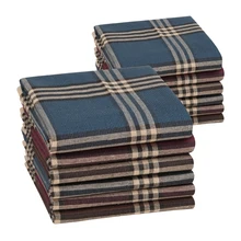 

6/12PCs Men's Handkerchief Cotton Square Woven Mixed Tri-Color Classic Vintage Business Checked Dark Multicolor Gentleman Pocket