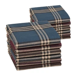 6/12 pièces de mouchoir en coton pour homme, carré tissé mélangé tricolore classique Vintage Business vérifié foncé multicolore poche pour homme 