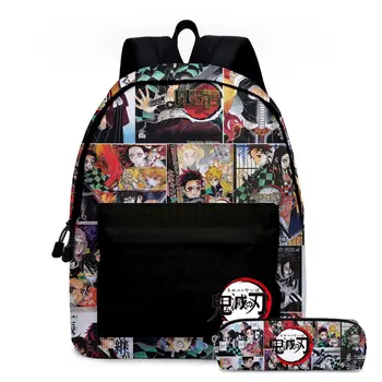 

2pcs Demon Slayer: Kimetsu no Yaiba Backpack For Boys Girls Multi Pocket Travel Mochila Large Capacity School Bag For Teenage
