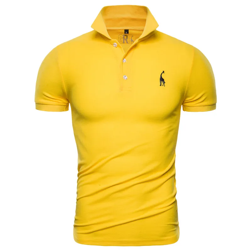 Obtenga esto Polo de algodón para hombre, Polo informal liso con jirafa, Camiseta ajustada de manga corta bordada, 10 colores, envío directo, 2020 YypKgVw3o