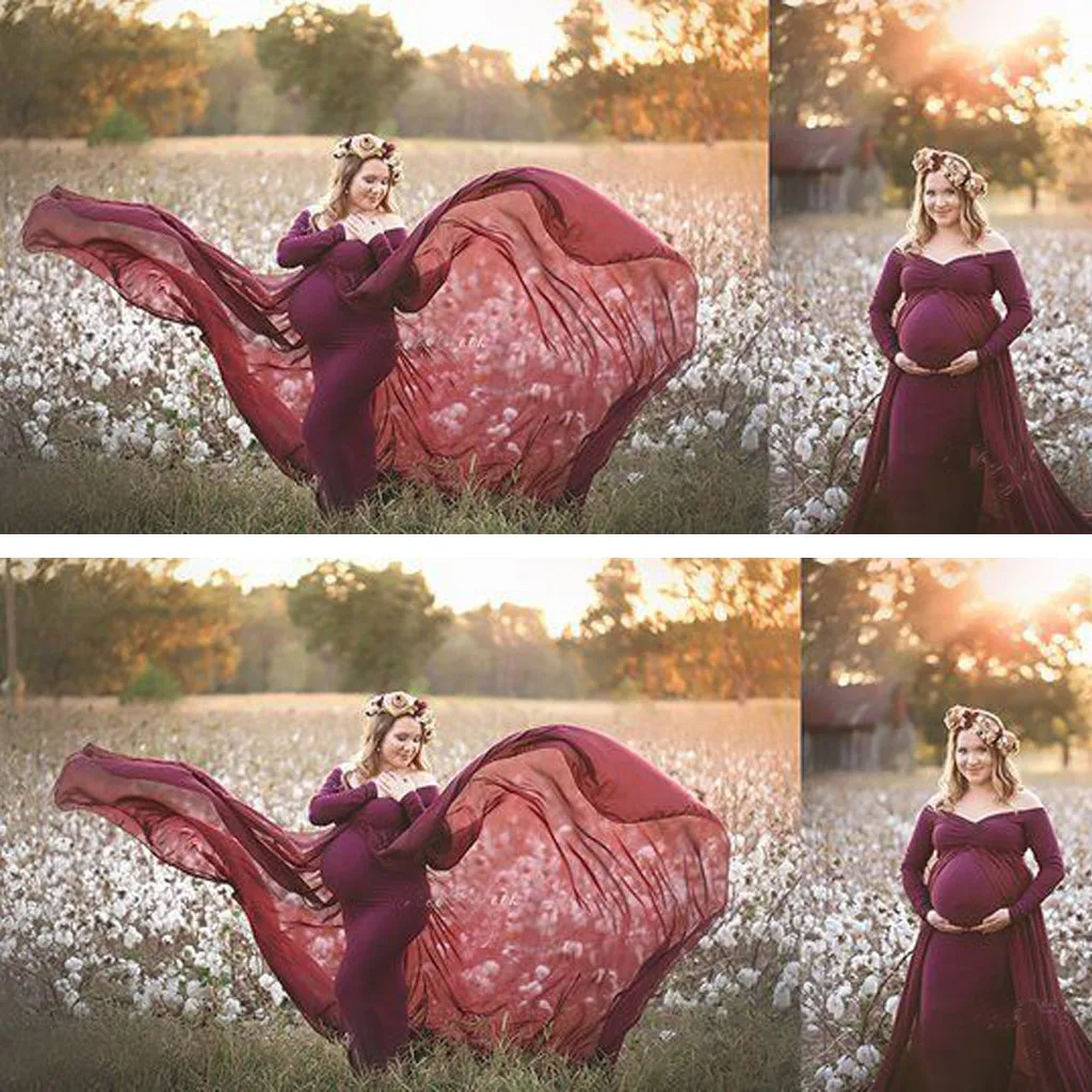 Vetement femme женское платье для беременных реквизит для фотосъемки с длинным рукавом для будущих мам однотонные платья