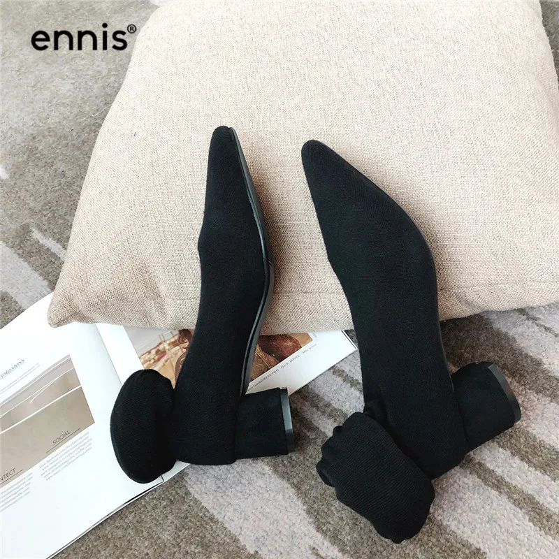 ENNIS/Новые облегающие сапоги-носки Женская трикотажная обувь выше колена Стрейчевые серые сапоги женская обувь с острым носком пикантная обувь, L925
