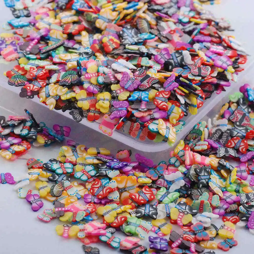 1000 шт дополнение Fimo Ломтики слайды подвески для поставки слаймов пушистые слимы фрукты полимерные клейкие аксессуары шпатлевка глина дизайн ногтей - Цвет: butterfly