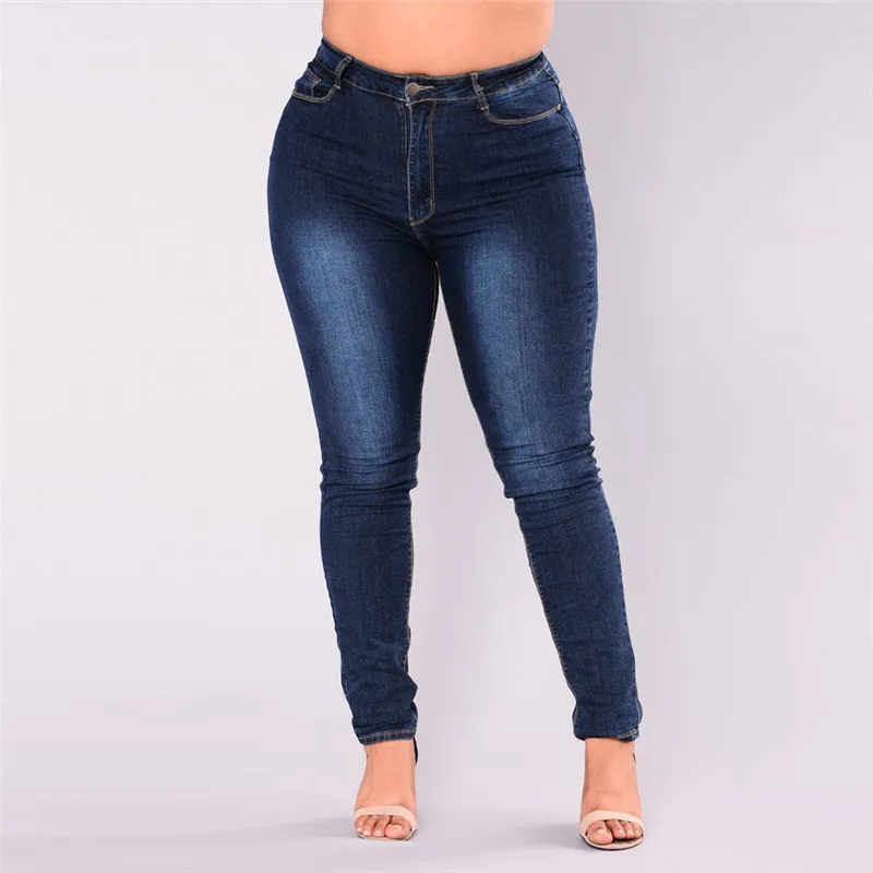 Женские джинсы, Большой размер, потертые, стрейчевые, тонкие, деним, винтажные, обтягивающие, черные джинсы, штаны бойфренда, высокая талия, узкие брюки, E21 - Цвет: Dark Blue