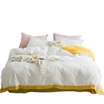 

Washed cotton four-piece cotton cotton simple yellow sheets Nordic style stars moon small fresh bedding