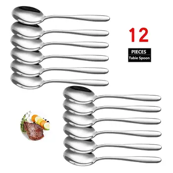 

Vealze 12-Piece Stainless Steel Mirror Polished Design Dinner Spoons Set Soup Spoon Tableware Silverware Set