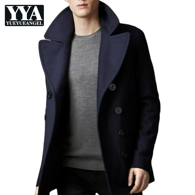 Осенне-зимняя мужская приталенная двубортная шерстяная куртка деловая
