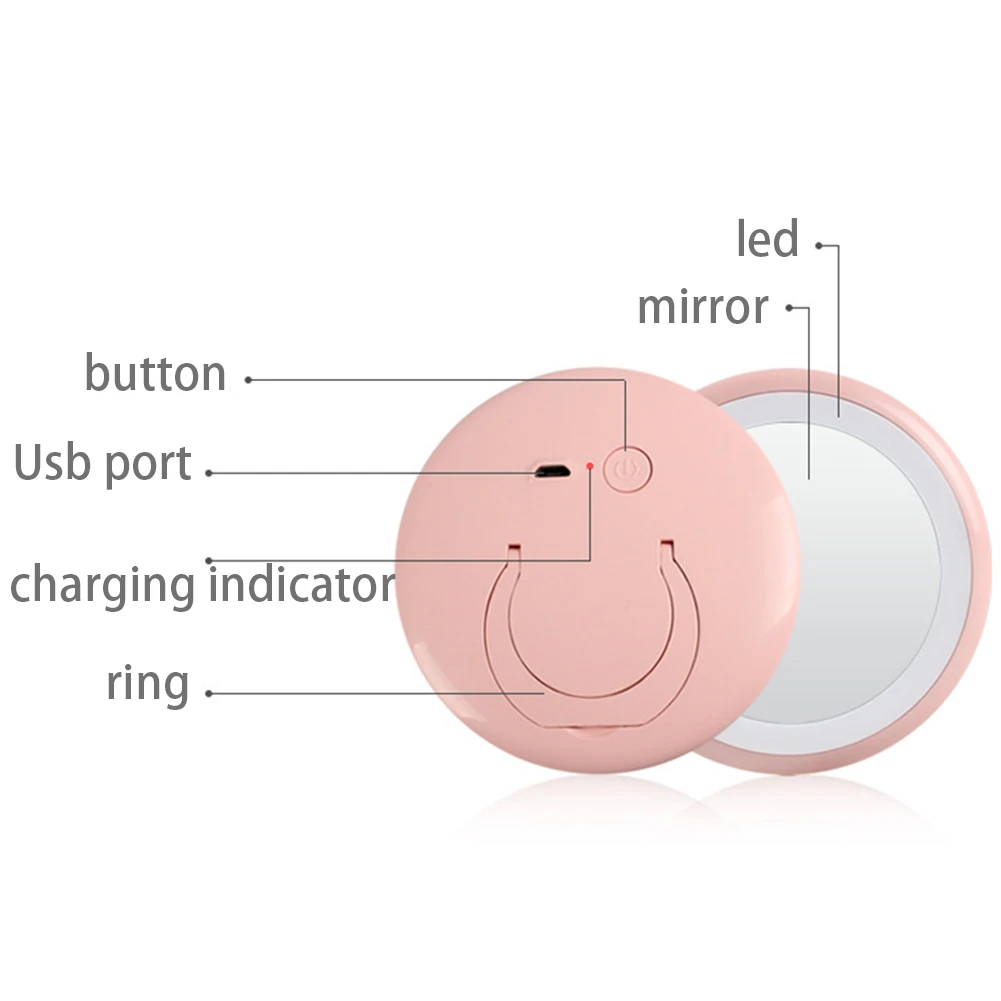 Удобно в использовании USB Перезаряжаемые кольцо Многофункциональный складной Портативный светодиодный освещение зеркало для макияжа с регулировкой Яркость