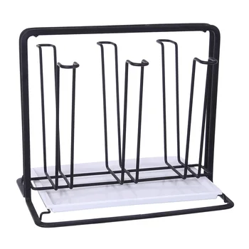 

Wrought Iron Portable Drain Rack Cup Drying Holder Stand with Drain Board - Black