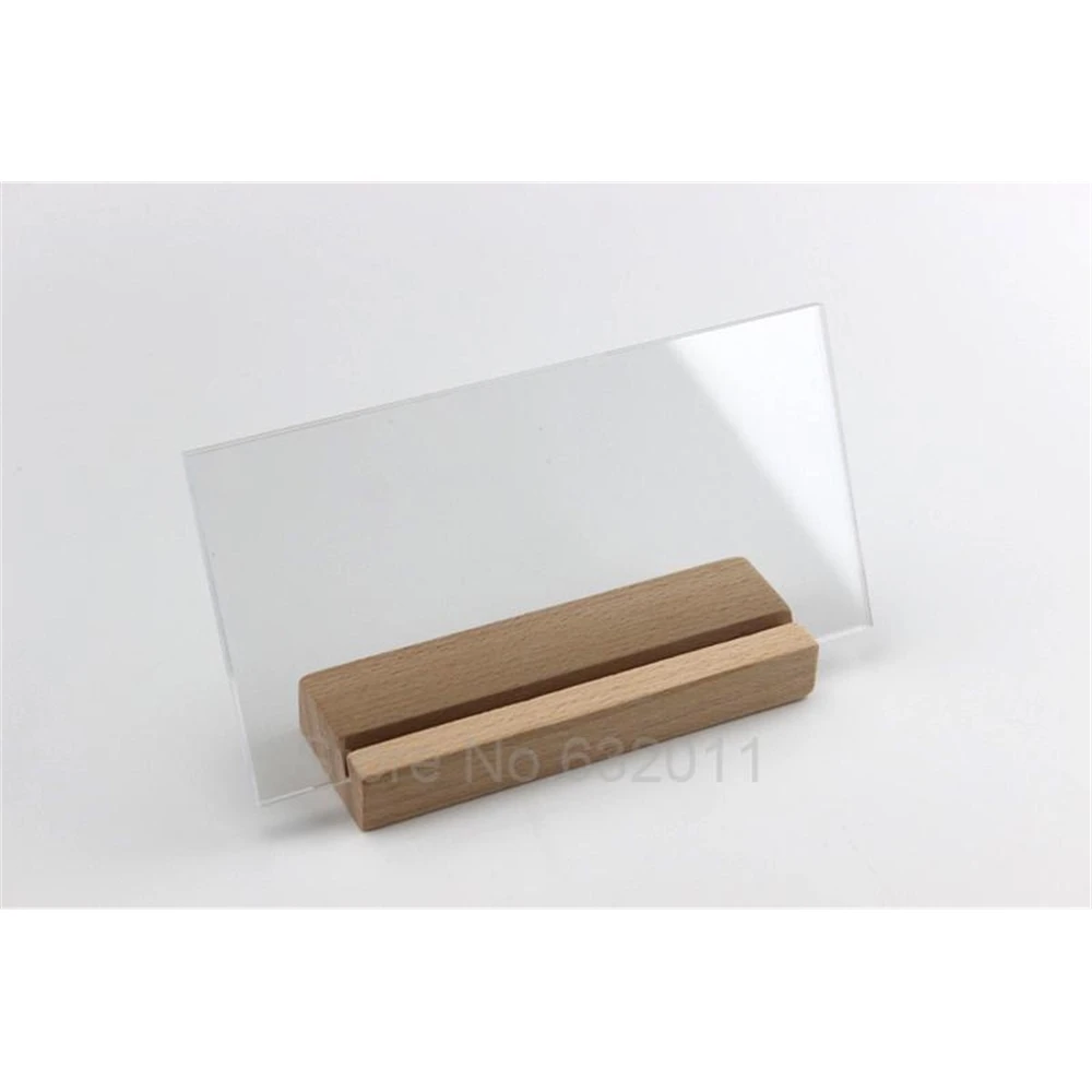 

10pcs 200*100mm Acrylic Menu Display Wood Photo Picture Label Holder Display Rack Desk Sign Gradient Price Tag Frame Table Stand