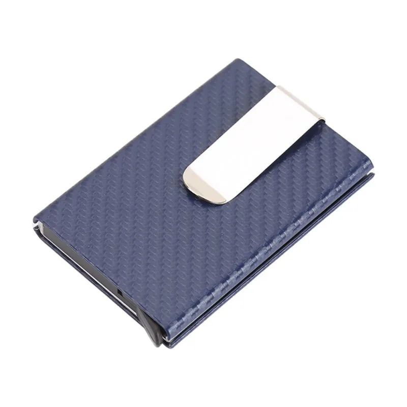 Business Aluminum Wallet Automatic Slide Card Case Carbon Fiber PU Leather Metal ID Credit Card Holder Clip id card holder,aluminum wallet