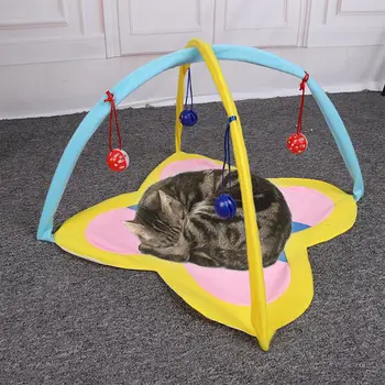 

Pet Toy Pet Playing Colorful Mat for Cats Tent Bed 2 in 1 Cat Exercise Center with Hanging Bells Pet Toy For Cats