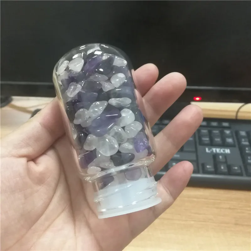 Креативный натуральный кристалл кварца стеклянная бутылка для воды гравий неправильной формы камень чашка точка исцеляющий Infused Elixir чашка для подарков - Цвет: mixcolor