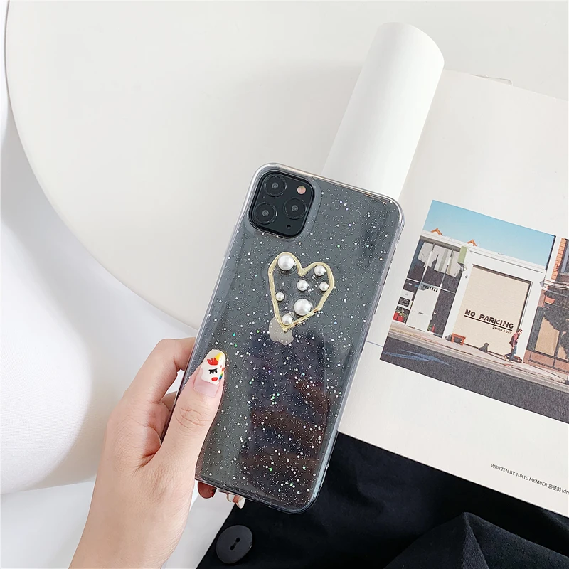 Роскошный 3D жемчужный чехол для телефона с сердечком для iphone 11 11Pro Max XS XR X 7 8 Plus, задняя крышка, роскошный модный мягкий чехол s