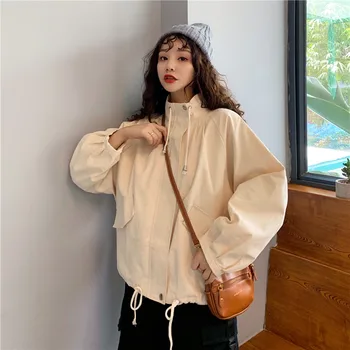 

Big Pocket Zipper Tooling Trench Coats Women 2020 Spring New Korean Loose Long Sleeve Casual Windbreaker Coat Student Outerwear
