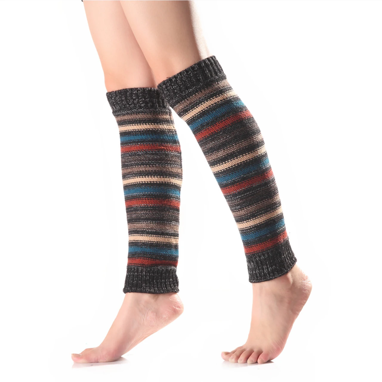 Womens Autumn Winter Stripes Leg Warmers Girls Thermal Knee Length Boot Socks Knitted Footless Warm Leg Socks