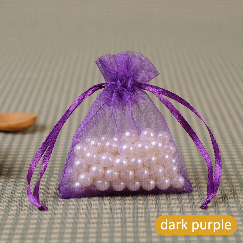 dark purple 22 цвета на выбор 9*12 см, многофункциональные сумки для конфет, мешочек из органзы для ювелирных изделий, Ювелирная упаковка, сумка на шнурке, 100 шт, самодельная посылка - Цвет: dark purple