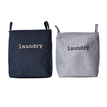 

2x Square Basket Folding Waterproof Toy Dirty Clothes Bathroom Storage Bucket Storage Bag S Dark Blue & Gray