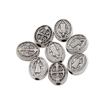 

300pcs 8x9.5mm Saint Benedict Medal Cross Crucifix Oval Spacers Beads zinc alloy Handmade Jewelry DIY L1837