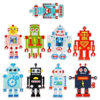 

2019 New Cartoon children Clock Robot Patches Badges Stripe Star Iron On Patches Accessories For Clothing Embroidered Patches