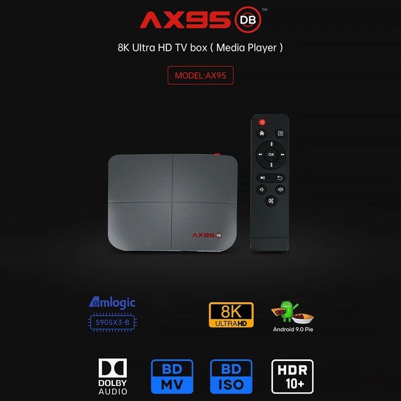 AX95 DB TV Box S905X3-B Android 9.0 8K Smart Network Player 4+64GB Bluetooth 4.2 Support 2.4G/5G WiFi(EU Plug)
