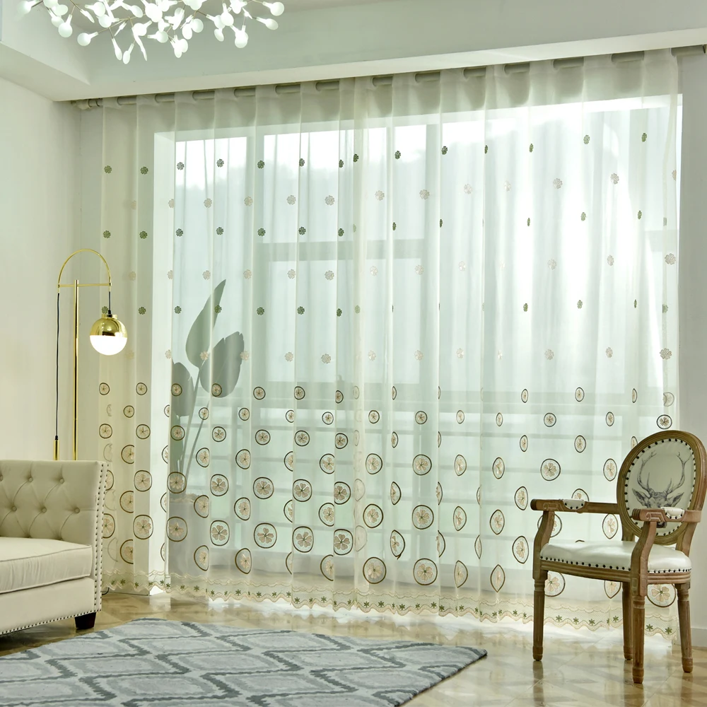 Lemon Slices Design Embroidered Cartoon Tulle Curtain for Kids Bedroom Window Screen Sheer Voile Curtain for Living room WP436D3