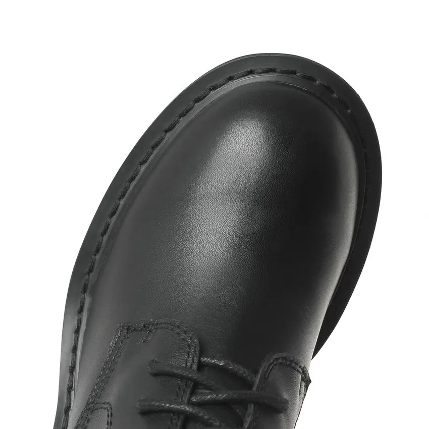 QUTAA/ г. Противоскользящие короткие ботинки универсальная женская обувь на квадратном каблуке со шнуровкой на молнии ботинки до середины икры из коровьей кожи с круглым носком размер 34-39
