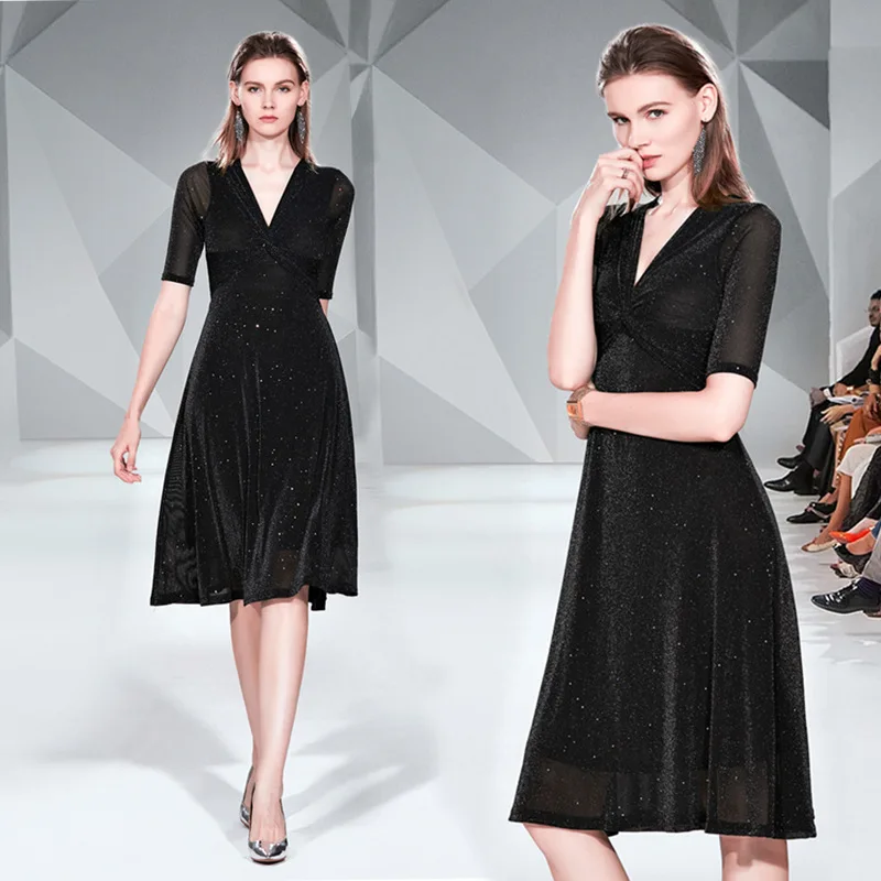 [DEAT] летнее Новое Стильное яркое шелковое элегантное приталенное платье с высокой талией и v-образным вырезом для офисных леди AI102